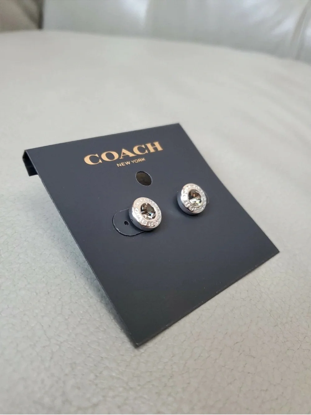 Coach Silver-Tone Crystal Stud Earrings with White Coach Drawstring Pouch - Picture 6 of 8